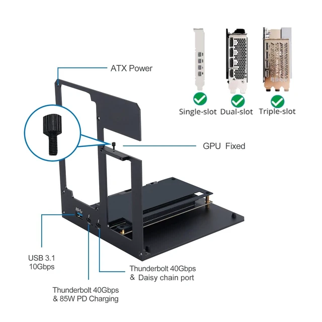 Alt view image 9 of 10 - GOLDSOUN External GPU Enclosure Dock Compatible with Thunderbolt 3/4, eGPU Dock for Laptops and Gaming Handhelds,External Graphics Card Dock Compatible with NVIDIA/AMD PCIe,ATX Power Supply