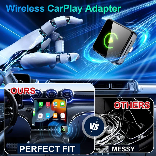 Alt view image 7 of 10 - Wireless CarPlay Adapter 2026 Upgraded, 2-in-1 Adapter Converts Wired to Wireless Dongle, 5GHz WiFi Auto-Connection, Plug & Play for Cars with Factory Wired CarPlay/Android Auto (Grey)