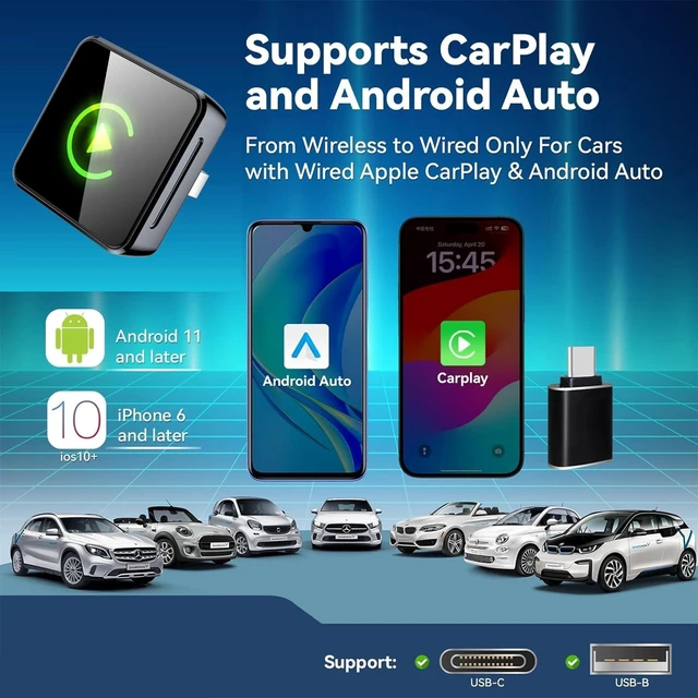 Alt view image 9 of 10 - Wireless CarPlay Adapter 2026 Upgraded, 2-in-1 Adapter Converts Wired to Wireless Dongle, 5GHz WiFi Auto-Connection, Plug & Play for Cars with Factory Wired CarPlay/Android Auto (Grey)
