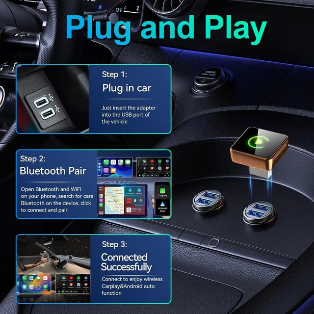 Alt view image 10 of 10 - Wireless CarPlay Adapter 2026 Upgraded, 2-in-1 Adapter Converts Wired to Wireless Dongle, 5GHz WiFi Auto-Connection, Plug & Play for Cars with Factory Wired CarPlay/Android Auto (Grey)