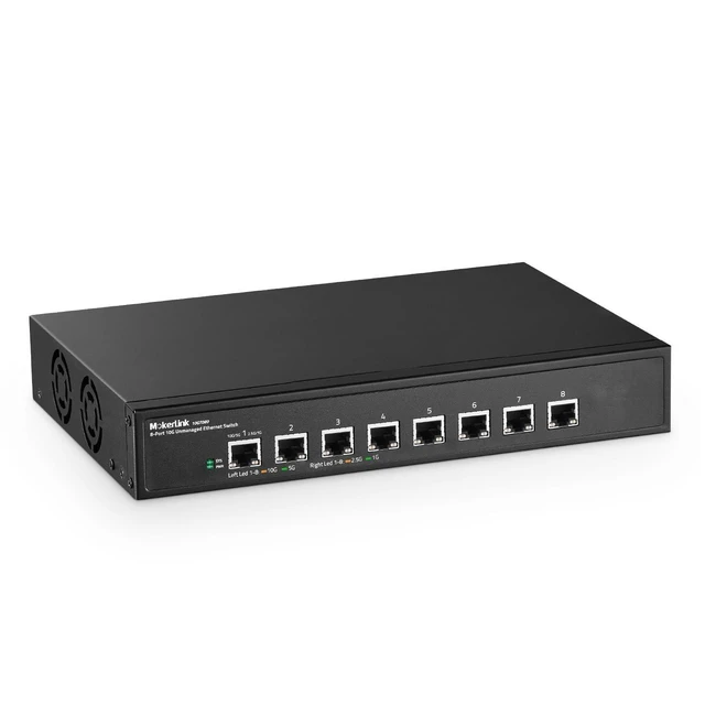 Alt view image 6 of 10 - MokerLink 8 Port 10G Unmanaged Ethernet Switch, 10G/5G/2.5G/1G Auto-Adaptive, Plug and Play, Metal Desktop^^Rackmount Network Switch