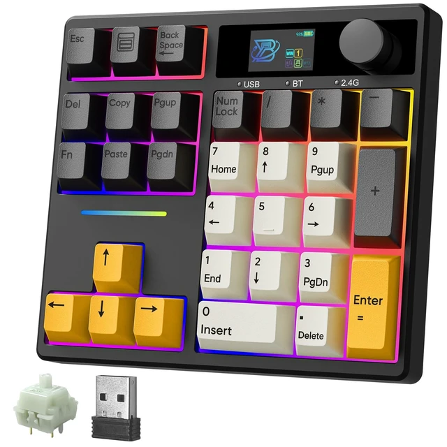 Alt view image 6 of 10 - BOYI TD31Pro Mechanical Numpad,Mini Keyboard with Screen&Knob,Bluetooth5.0/2.4G/Type-C Wireless Numeric Keypad,Gasket HotSwap RGB Number Pad,PBT Keycaps Rechargeable Number keypad for PC(Black-Grey)