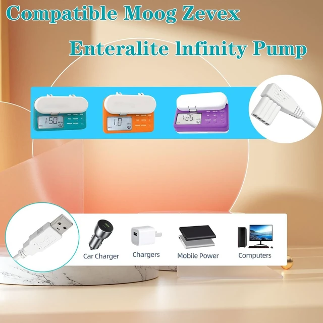 Alt view image 7 of 10 - USB Charging Cable for Moog Zevex Enteralite Infinity Pump and DC Power Cable for Moog Enteralite Infinity Orange Pump (White)