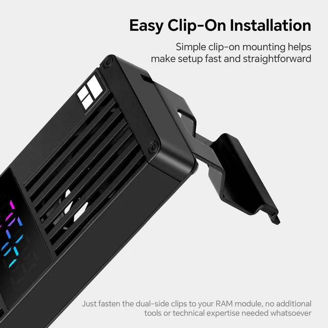Alt view image 10 of 10 - TR MC-3 Digital RAM Cooler, Triple 40mm PWM Fans, Digital Display Memory Cooler, 4500RPM, Clip-On Installation, Dual Ball Bearing, for DDR5 DDR4 DDR3 DDR2 DDR