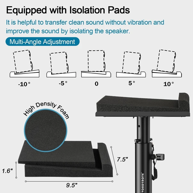 Alt view image 10 of 10 - Vondynote Set of 2 Studio Monitor Stands Desk Clamp Desktop Speaker Stands with Isolation Pads
