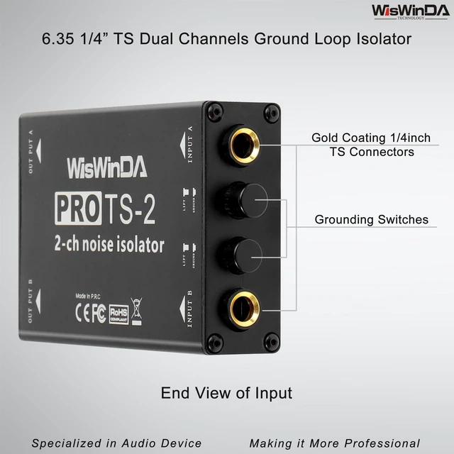 Alt view image 8 of 10 - WisWinDa Pro TS-2 Microphone Hum Eliminator 2 Channels 6.35 1/4inch Ground Loop Isolator for Microphone/Audio Player/Audio System etc Eliminate The Current Hum Noise (PRO TS/TRS-2)