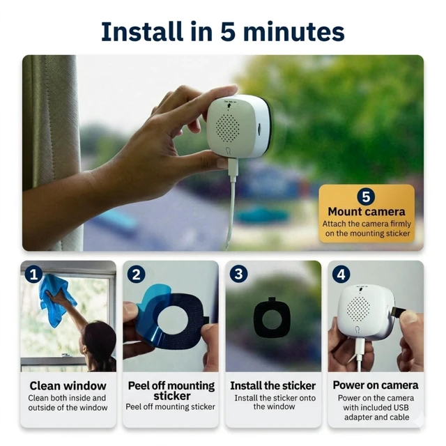 Alt view image 10 of 10 - Girafit 3MP 2K Window Camera,2.4GHz & 5GHz WiFi Indoor Cameras for Home Security with ChroMax Al Color Night Vision,Person & Motion Detection,24/7 Recording,Easy & Quick Install