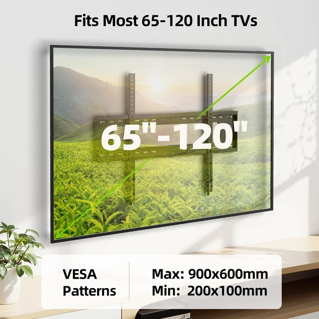 Alt view image 8 of 10 - USX MOUNT Fixed TV Wall Mount for 65-120 inch Flat TVs up to 220 Lbs, Low Profile Wall Mount TV Bracket fits 16" 18" 24" 32" Stud Spacing, Max VESA 900x600mm for Most 100 98 90 85 86 inch