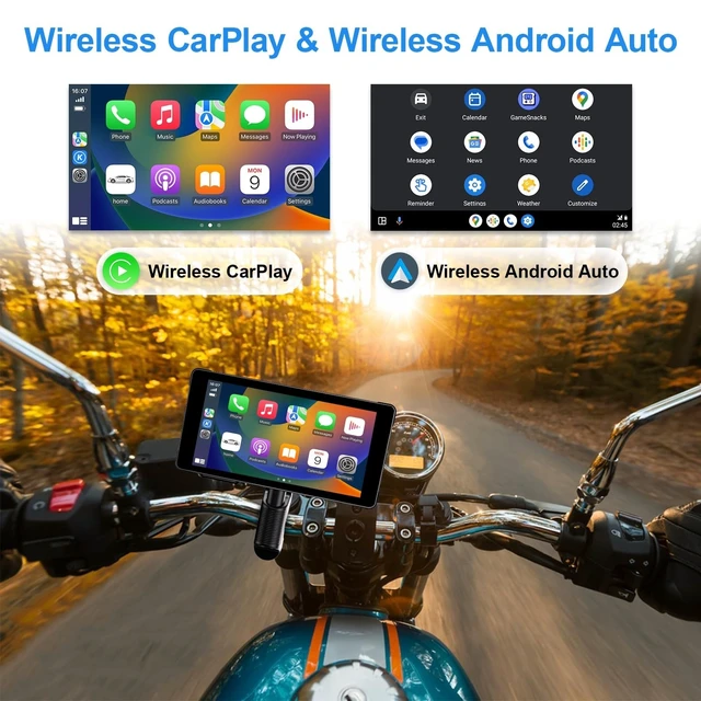 Alt view image 7 of 10 - Weuaste 5.5" Motorcycle CarPlay & Android Auto Screen, Wireless GPS Navigation System Dual 2K Dash Cam, IP69K Waterproof, HD Screen, BT, G-Sensor, Loop Recording, Siri Voice Control, Remote Con