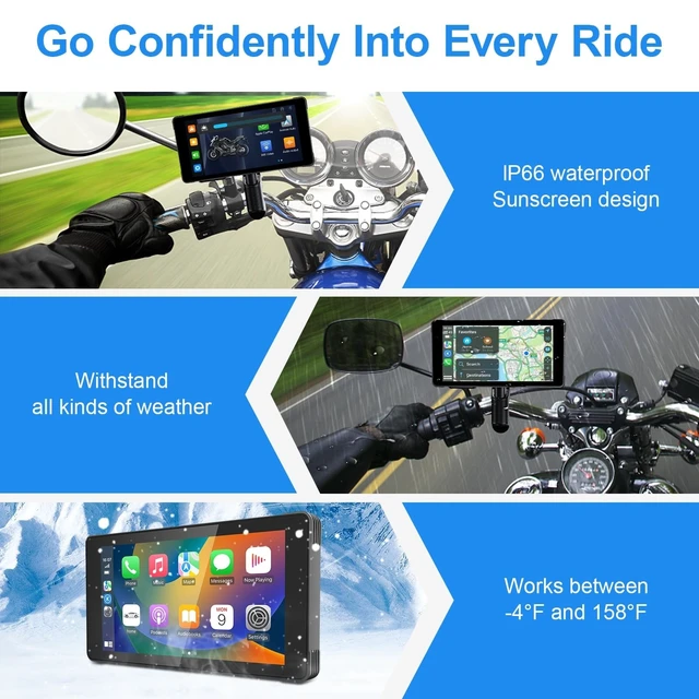 Alt view image 8 of 10 - Weuaste 5.5" Motorcycle CarPlay & Android Auto Screen, Wireless GPS Navigation System Dual 2K Dash Cam, IP69K Waterproof, HD Screen, BT, G-Sensor, Loop Recording, Siri Voice Control, Remote Con