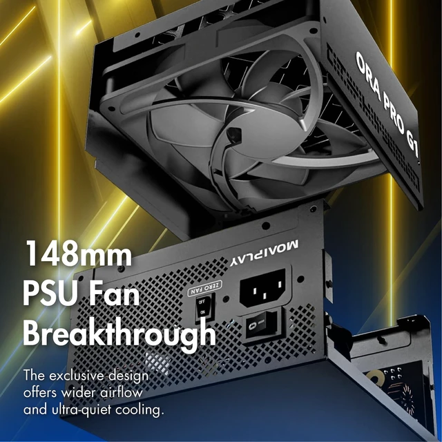 Alt view image 7 of 10 - MOAIPLAY ORA PRO G1 1000 Fully Modular ATX Power Supply 1000W Cybenetics Gold Efficiency 148mm Quiet Fan, ATX 3.1, PCIe 5.1, 12V-2x6, Black