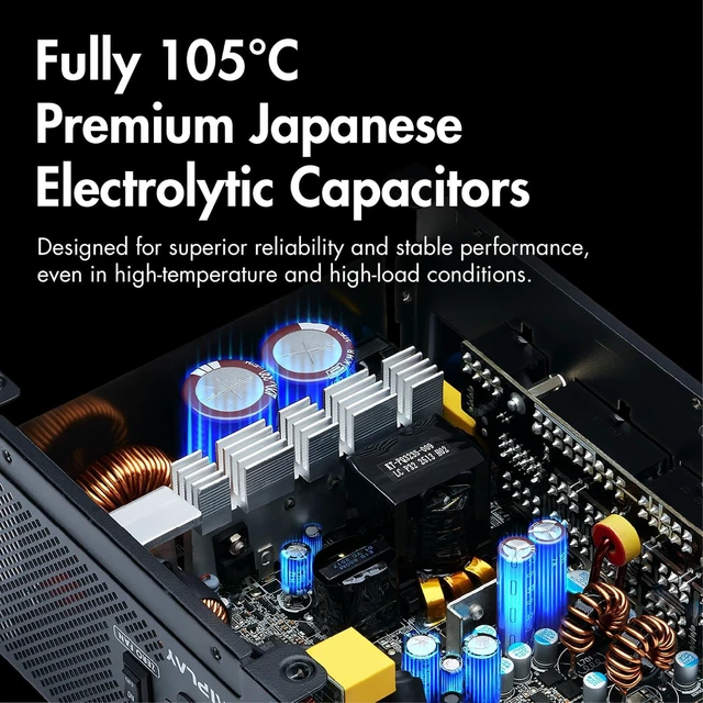 Alt view image 10 of 10 - MOAIPLAY ORA PRO G1 1000 Fully Modular ATX Power Supply 1000W Cybenetics Gold Efficiency 148mm Quiet Fan, ATX 3.1, PCIe 5.1, 12V-2x6, Black