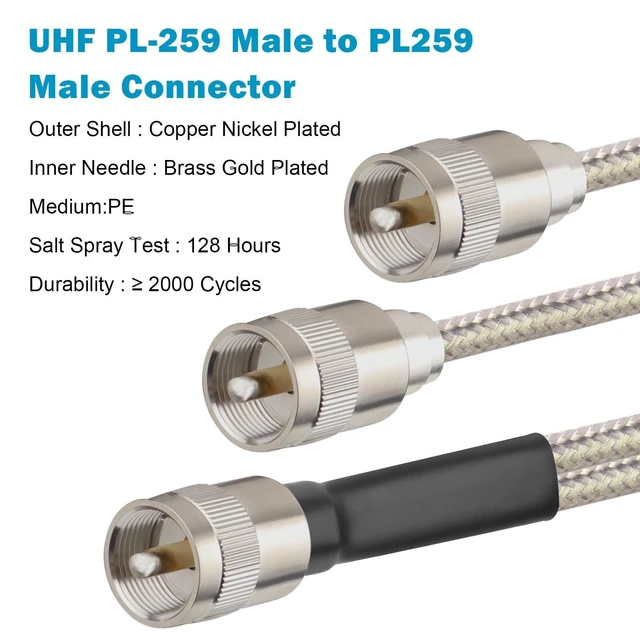 Alt view image 12 of 12 - MOOKEERF Dual CB Antenna Coax Cable 18FT,Low Loss RG8X Stranded Core Co-Phase CB Coax Cable with3 PL-259 Connectors - 18 Foot