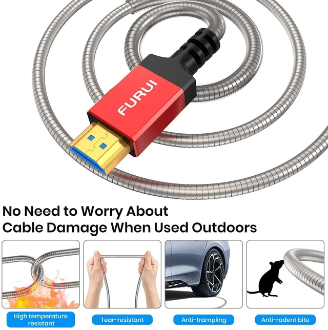 Alt view image 8 of 10 - FURUI Fiber Optic HDMI 2.1 Cable 50 FT, in Wall - 48Gbps Outdoor Armoured HDMI 2.1 Cable 8K@60Hz,4K@120Hz Dynamic HDR, eARC for RTX 3080/3090 Xbox Series X PS5 Denon AV Receiver LG Samsung Sony TV