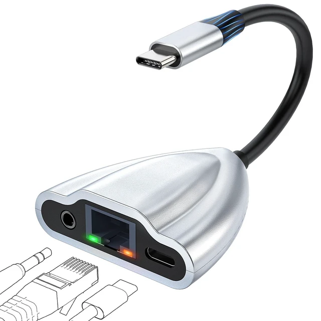 Alt view image 6 of 10 - CIXUN USB C Hub Multiport Adapter, 4 in 1 USB C Spliter to 3.5mm Audio, 1Gbps RJ45 Ethernet and Type C Adapter Supporting 60W PD Charging & 480Mbps Transfer, Dongle for Laptop/Mac/Phone/Switch(Silver)