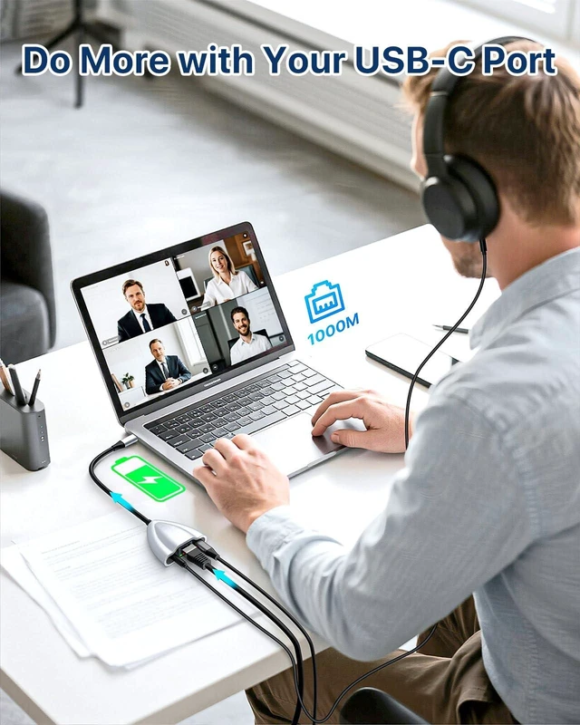 Alt view image 7 of 10 - CIXUN USB C Hub Multiport Adapter, 4 in 1 USB C Spliter to 3.5mm Audio, 1Gbps RJ45 Ethernet and Type C Adapter Supporting 60W PD Charging & 480Mbps Transfer, Dongle for Laptop/Mac/Phone/Switch(Silver)