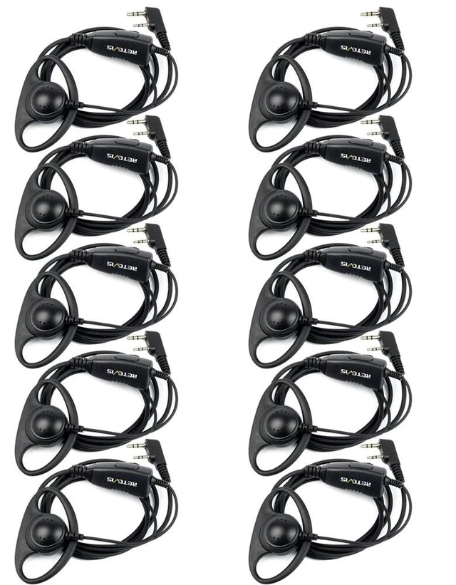 Alt view image 6 of 10 - Retevis Case of 10, Walkie Talkies Earpiece with Mic 2 Pin D-Type Headset for H-777 RT22 RT21 RT86S, Compatible with Pxton, Baofeng BF-888S, Kenwood Walkie Talkies, Walkie Talkie Earpiece(10 Pack)