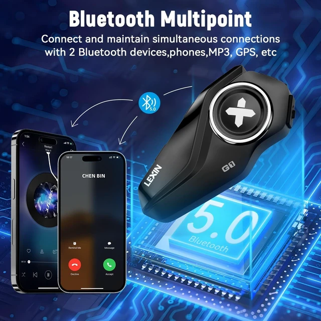 Alt view image 9 of 10 - LEXIN G1 Motorcycle Bluetooth Headset, Helmet Speakers with 2 Type Mics, Hands-Free Call/Music/GPS, IP67 Waterproof Motorcycle Headphones with HD Stereo Loud Sound, 4 Color Faceplates, Single Use