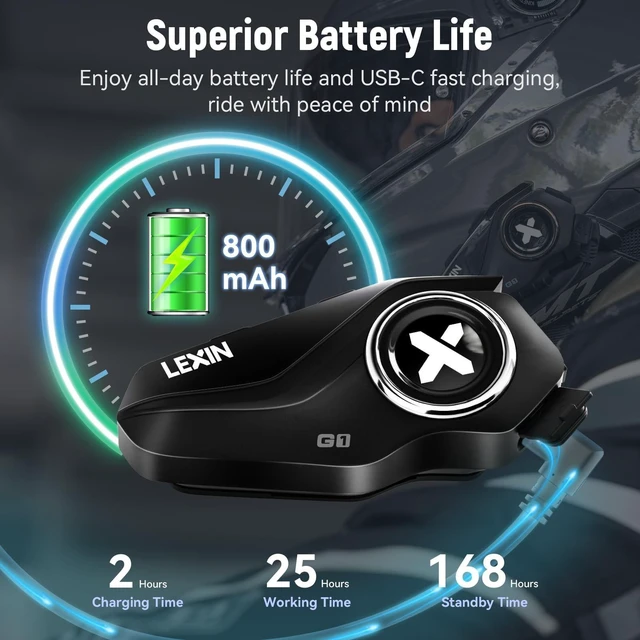 Alt view image 10 of 10 - LEXIN G1 Motorcycle Bluetooth Headset, Helmet Speakers with 2 Type Mics, Hands-Free Call/Music/GPS, IP67 Waterproof Motorcycle Headphones with HD Stereo Loud Sound, 4 Color Faceplates, Single Use
