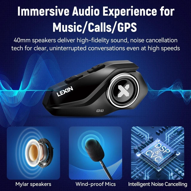 Alt view image 8 of 10 - LEXIN G1 Motorcycle Bluetooth Headset, Helmet Speakers with 2 Type Mics, Hands-Free Call/Music/GPS, IP67 Waterproof Motorcycle Headphones with HD Stereo Loud Sound, 4 Color Faceplates, Single Use