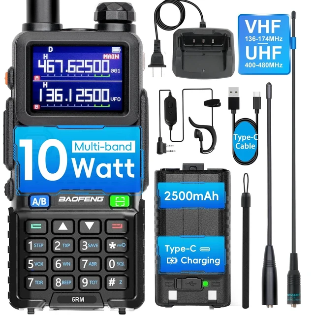Alt view image 6 of 10 - Ham Radio BAOFENG Radio 5RM 10W Handheld Long Range Walkie Talkies NOAA Emergency Two Way Radio with 999CH, USB-C 2500mAh Battery, 6.1" &15.12" 771 Antenna for Survival Gear Hunting Camping -1 Pack
