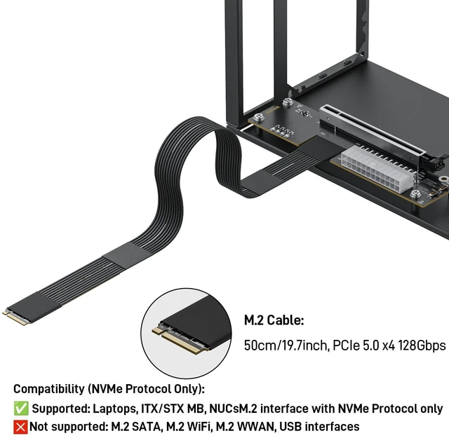 Alt view image 8 of 10 - OwlTree PCIe 5.0 x4 128Gbps eGPU Dock, for 50 Series Graphics Cards, M.2 NVME to PCIe x16 Riser Cable 50cm, Supports Standard ATX Power Supply & External GPU for Mini PC NUC Laptop