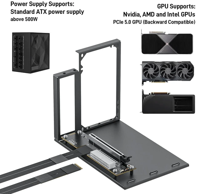 Alt view image 9 of 10 - OwlTree PCIe 5.0 x4 128Gbps eGPU Dock, for 50 Series Graphics Cards, M.2 NVME to PCIe x16 Riser Cable 50cm, Supports Standard ATX Power Supply & External GPU for Mini PC NUC Laptop