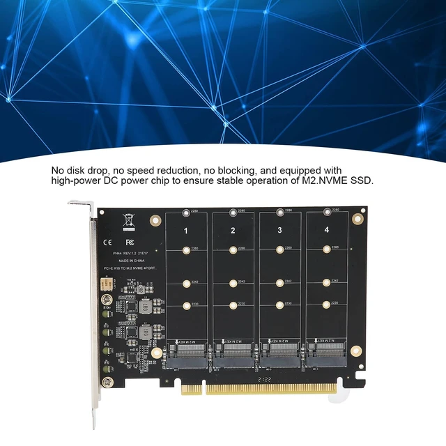 Alt view image 7 of 10 - Zunate M.2 NVME to PCIe X16 Adapter, M Key Hard Drive Converter Reader Expansion Card, 4 Port NVMe to PCI-e Host Controller Expansion Card (ph44)