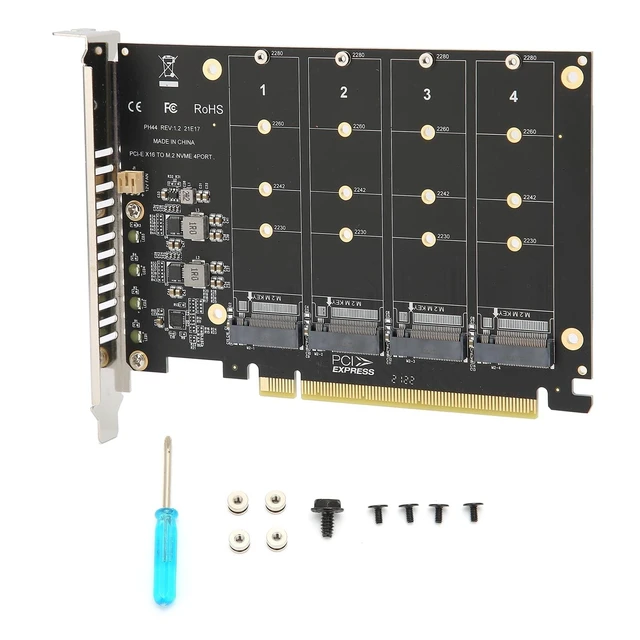Alt view image 6 of 10 - Zunate M.2 NVME to PCIe X16 Adapter, M Key Hard Drive Converter Reader Expansion Card, 4 Port NVMe to PCI-e Host Controller Expansion Card (ph44)