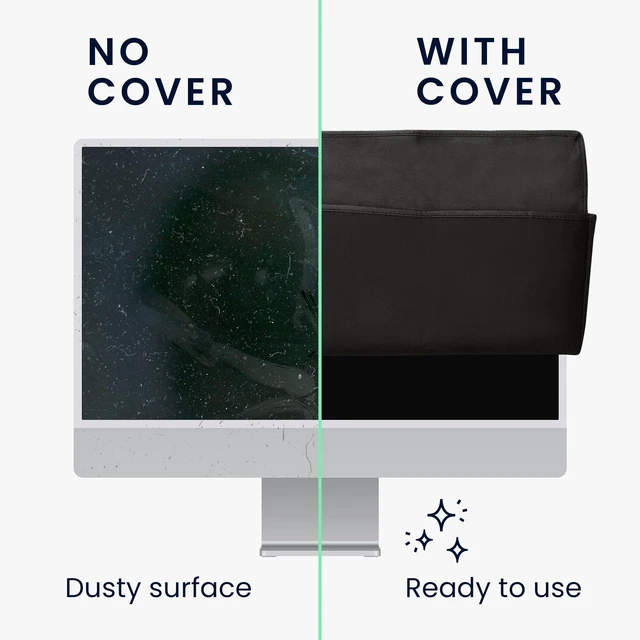 Alt view image 9 of 10 - kwmobile Monitor Cover Compatible with 27-28" monitor - Dust Cover Computer Screen Protector - Black