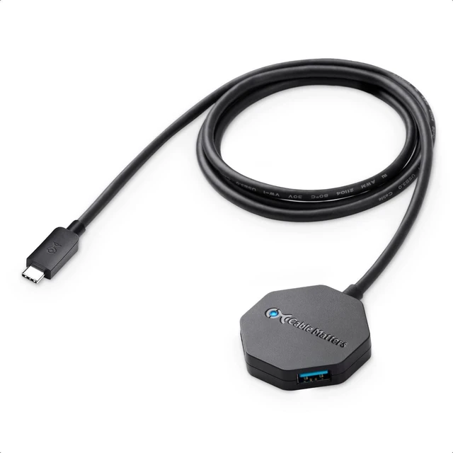 Alt view image 8 of 14 - Cable Matters Ultra Mini 4 Port USB C Hub with Long 4 ft Extension Cable Tail (USB C to USB Hub, USB C Hub Long Cord, USB Type C Hub) in Black - Thunderbolt 4 / USB4 / Thunderbolt 3 Port Compatible
