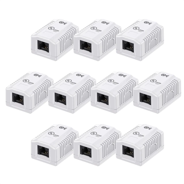 Alt view image 6 of 10 - Cable Matters UL Listed Cat6 10-Pack RJ45 Surface Mount Box - 1 Port in White (Cat6 Ethernet Mount Box)