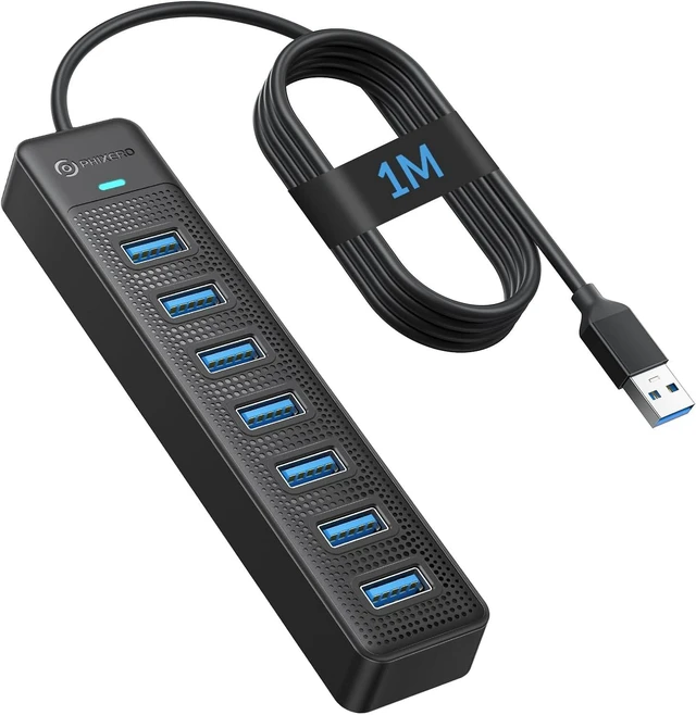 Alt view image 8 of 14 - PHIXERO 7 Port USB Hub, 3.3FT/1M Long Cable USB 3.0 Hub Multi USB Port Hub USB Multiport Adapter USB Extension Hub USB Splitter USB Hub for PC, Compatible with All USB 3.0/2.0/1.1 Device