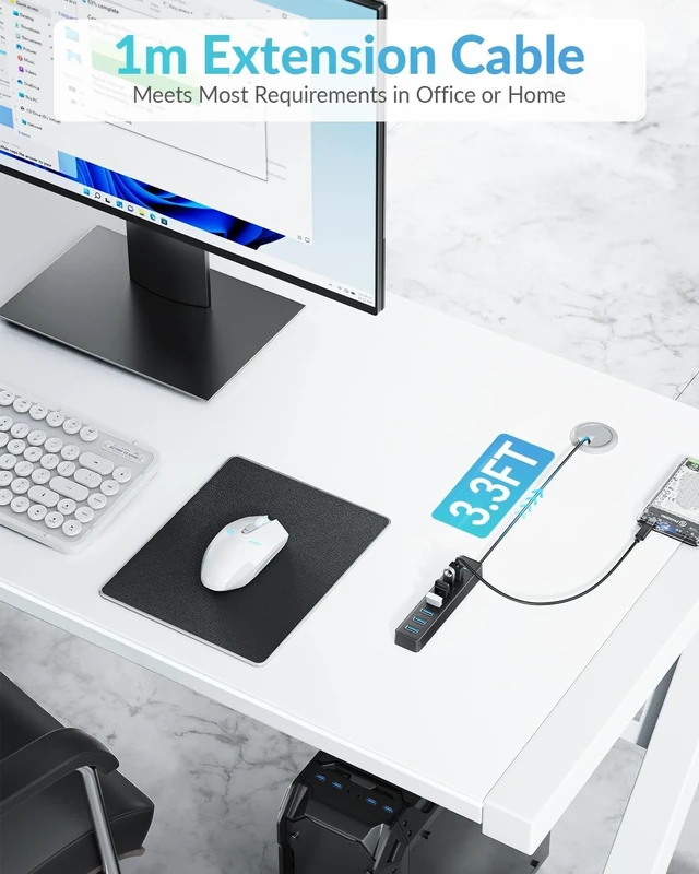 Alt view image 12 of 14 - PHIXERO 7 Port USB Hub, 3.3FT/1M Long Cable USB 3.0 Hub Multi USB Port Hub USB Multiport Adapter USB Extension Hub USB Splitter USB Hub for PC, Compatible with All USB 3.0/2.0/1.1 Device