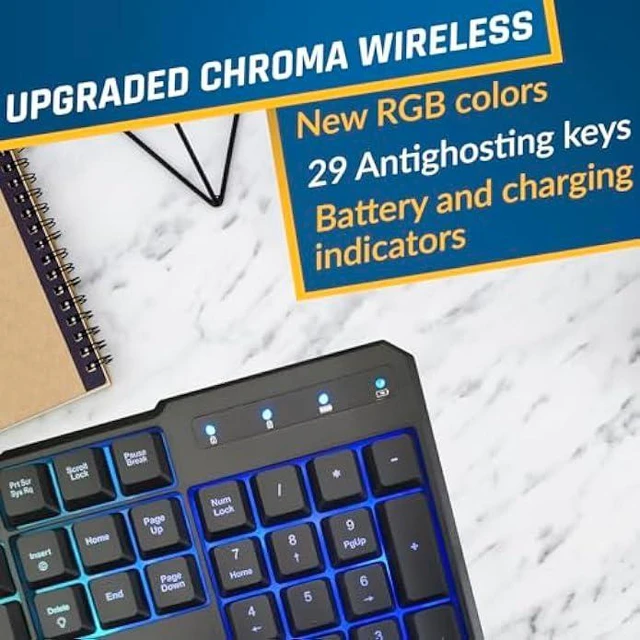 Alt view image 8 of 12 - KLIM Blaze & Chroma Wireless Bundle - New 2023 - Wireless Gaming Keyboard and Mouse Combo - Responsive Durable Ergonomic - Backlit Keyboard - RGB Gaming Mouse Wireless - Long-Lasting Built-in Battery