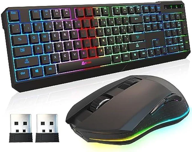 Alt view image 7 of 12 - KLIM Blaze & Chroma Wireless Bundle - New 2023 - Wireless Gaming Keyboard and Mouse Combo - Responsive Durable Ergonomic - Backlit Keyboard - RGB Gaming Mouse Wireless - Long-Lasting Built-in Battery