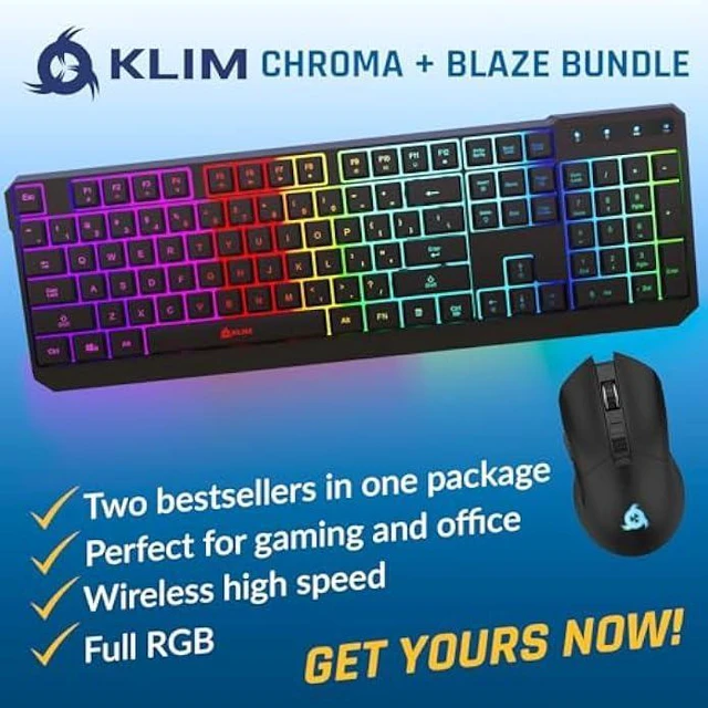Alt view image 9 of 12 - KLIM Blaze & Chroma Wireless Bundle - New 2023 - Wireless Gaming Keyboard and Mouse Combo - Responsive Durable Ergonomic - Backlit Keyboard - RGB Gaming Mouse Wireless - Long-Lasting Built-in Battery