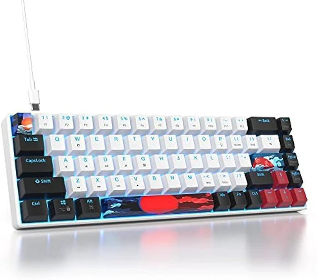 Alt view image 7 of 12 - Ussixchare 60 Percent Gaming Keyboard 68 Keys Mechanical Keyboard LED Backlit Compact Wired Keyboard with Red Switch for Windows MAC PS4/5 Xbox Gamer(Black-White)