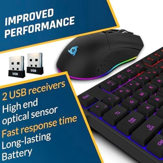 Alt view image 12 of 12 - KLIM Blaze & Chroma Wireless Bundle - New 2023 - Wireless Gaming Keyboard and Mouse Combo - Responsive Durable Ergonomic - Backlit Keyboard - RGB Gaming Mouse Wireless - Long-Lasting Built-in Battery