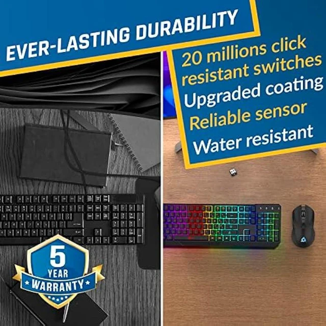 Alt view image 10 of 12 - KLIM Blaze & Chroma Wireless Bundle - New 2023 - Wireless Gaming Keyboard and Mouse Combo - Responsive Durable Ergonomic - Backlit Keyboard - RGB Gaming Mouse Wireless - Long-Lasting Built-in Battery