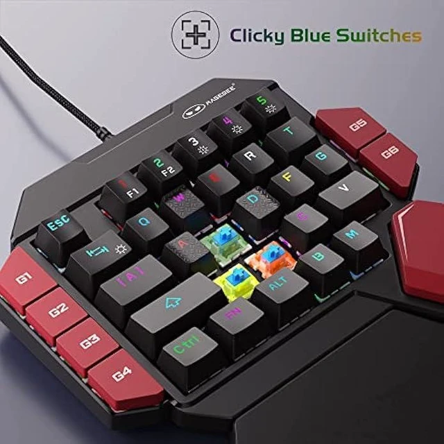 Alt view image 10 of 14 - MageGee One Handed Professional Gaming Keyboard, RGB Backlit 35 Keys Mini Wired Mechanical Keyboard with Blue Switch for PC Gamer, Support 6 Macro Keys - Black/Red