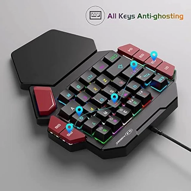 Alt view image 9 of 14 - MageGee One Handed Professional Gaming Keyboard, RGB Backlit 35 Keys Mini Wired Mechanical Keyboard with Blue Switch for PC Gamer, Support 6 Macro Keys - Black/Red
