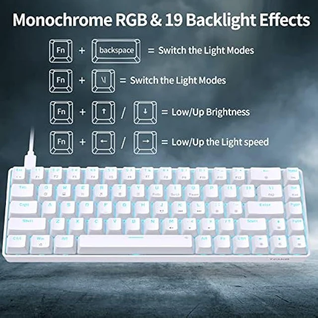 Alt view image 11 of 12 - DIERYA T68SE 60% Gaming Mechanical Keyboard,Ultra Compact Mini 68 Key with Blue Switches Wired Keyboard,Anti-Ghosting Keys, for Windows Laptops and PC Gamers,White