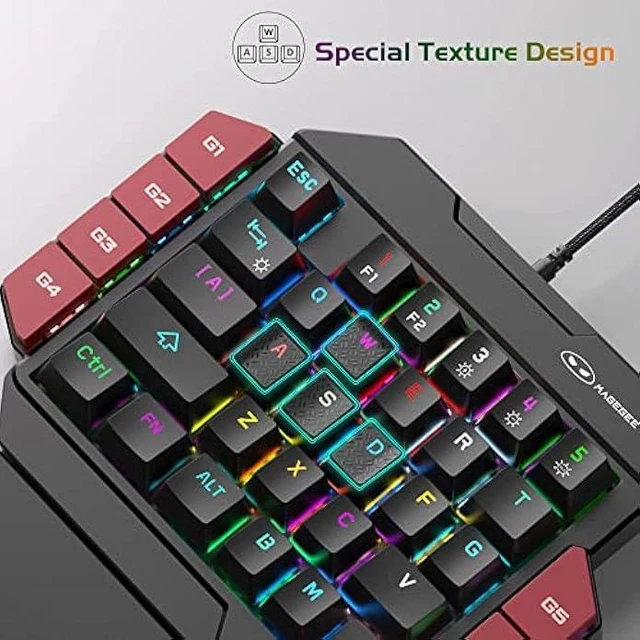 Alt view image 11 of 14 - MageGee One Handed Professional Gaming Keyboard, RGB Backlit 35 Keys Mini Wired Mechanical Keyboard with Blue Switch for PC Gamer, Support 6 Macro Keys - Black/Red