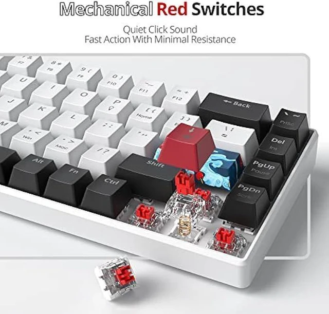 Alt view image 9 of 12 - Ussixchare 60 Percent Gaming Keyboard 68 Keys Mechanical Keyboard LED Backlit Compact Wired Keyboard with Red Switch for Windows MAC PS4/5 Xbox Gamer(Black-White)