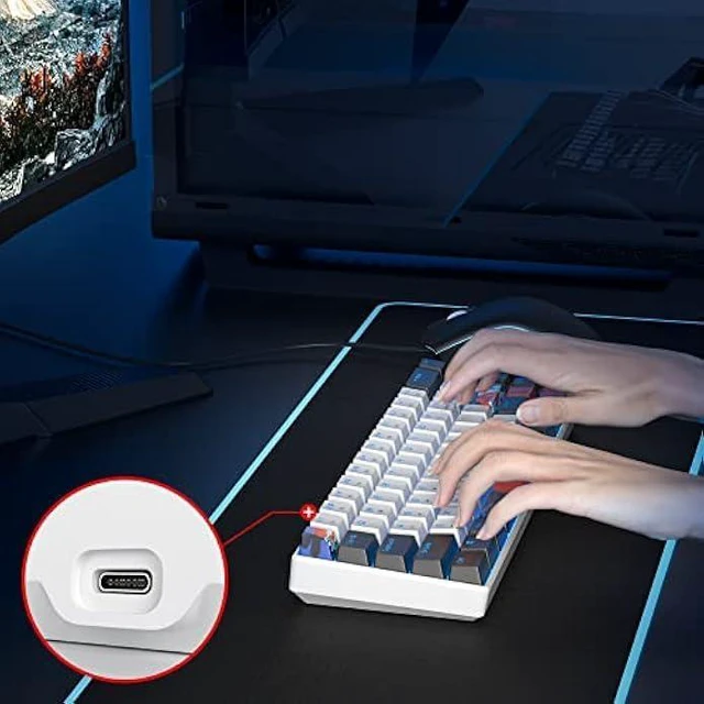Alt view image 11 of 12 - Ussixchare 60 Percent Gaming Keyboard 68 Keys Mechanical Keyboard LED Backlit Compact Wired Keyboard with Red Switch for Windows MAC PS4/5 Xbox Gamer(Black-White)
