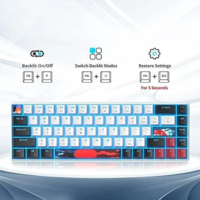 Alt view image 10 of 12 - Ussixchare 60 Percent Gaming Keyboard 68 Keys Mechanical Keyboard LED Backlit Compact Wired Keyboard with Red Switch for Windows MAC PS4/5 Xbox Gamer(Black-White)