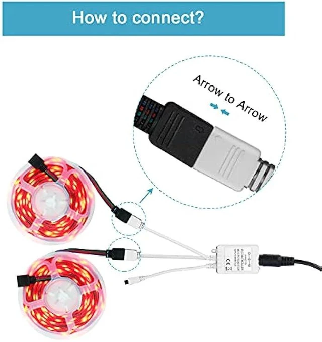 Alt view image 8 of 12 - Hwylizg 2-Port 44 Key IR LED Light Remote,RGB Control Box + DC 12V 3A LED Power Supply Led Light Adapter + 2 Pack 3.3FT LED Light Strip Extension Cable for 2835 3528 5050 RGB LED Strip Lights