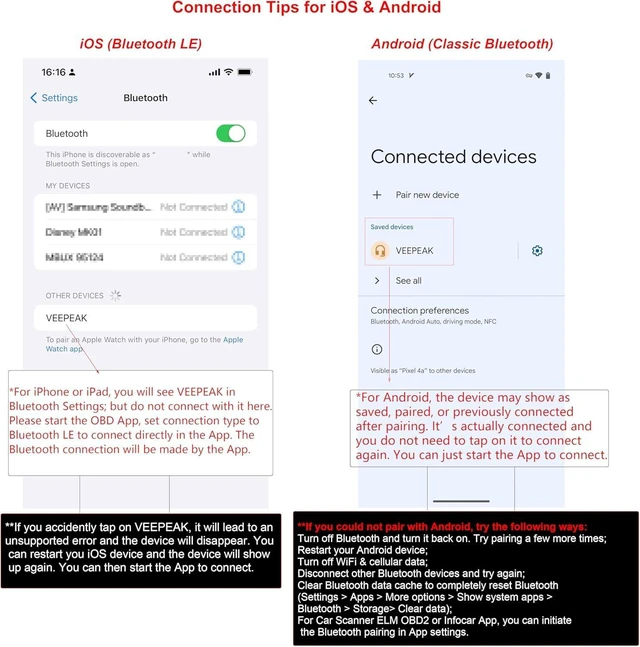 Alt view image 9 of 14 - Veepeak OBDCheck BLE+ Bluetooth 4.0 OBD II Scanner for iOS & Android, Car Diagnostic Code Reader Scan Tool for Universal OBDII/EOBD Vehicles