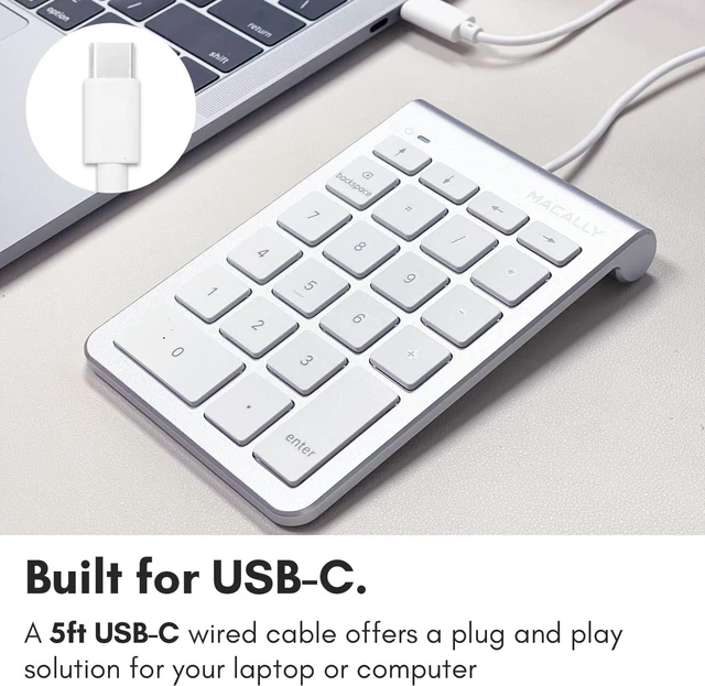 Alt view image 9 of 14 - USB C Wired Number Pad for Mac - 10 Key USB Keypad, Type C Numeric pad, Number Keypad for Keyboard and Number Pad for Laptop, MacBook Pro/Air, iMac, and PC - 5ft Cable Numpad - Silver Keypads